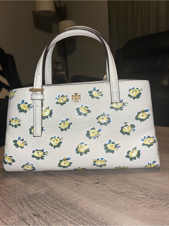Tory Burch Handbags - Tory Burch Pebble Leather Cream Floral Mini Satchel with Yellow & Green Accents